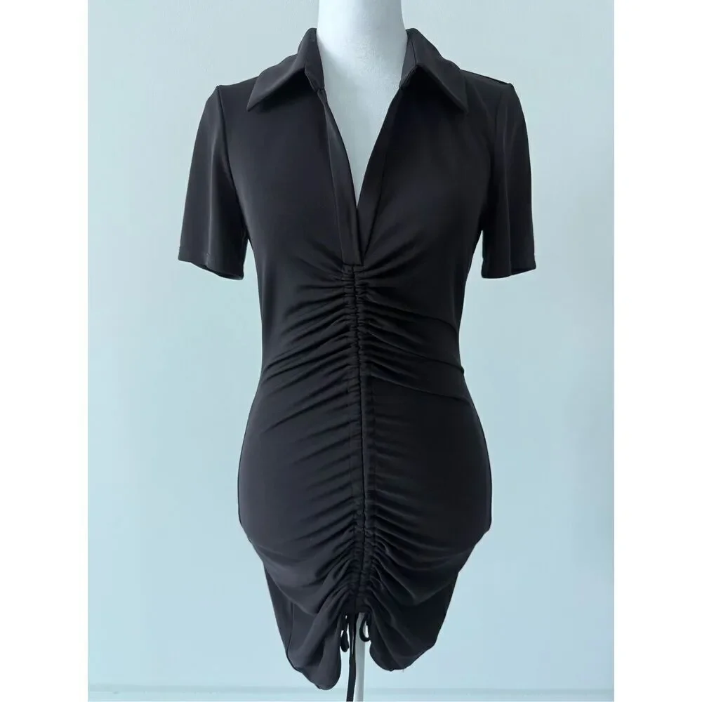 NWT Alice + Olivia Marsha Ruched Polo Mini Dress Tie